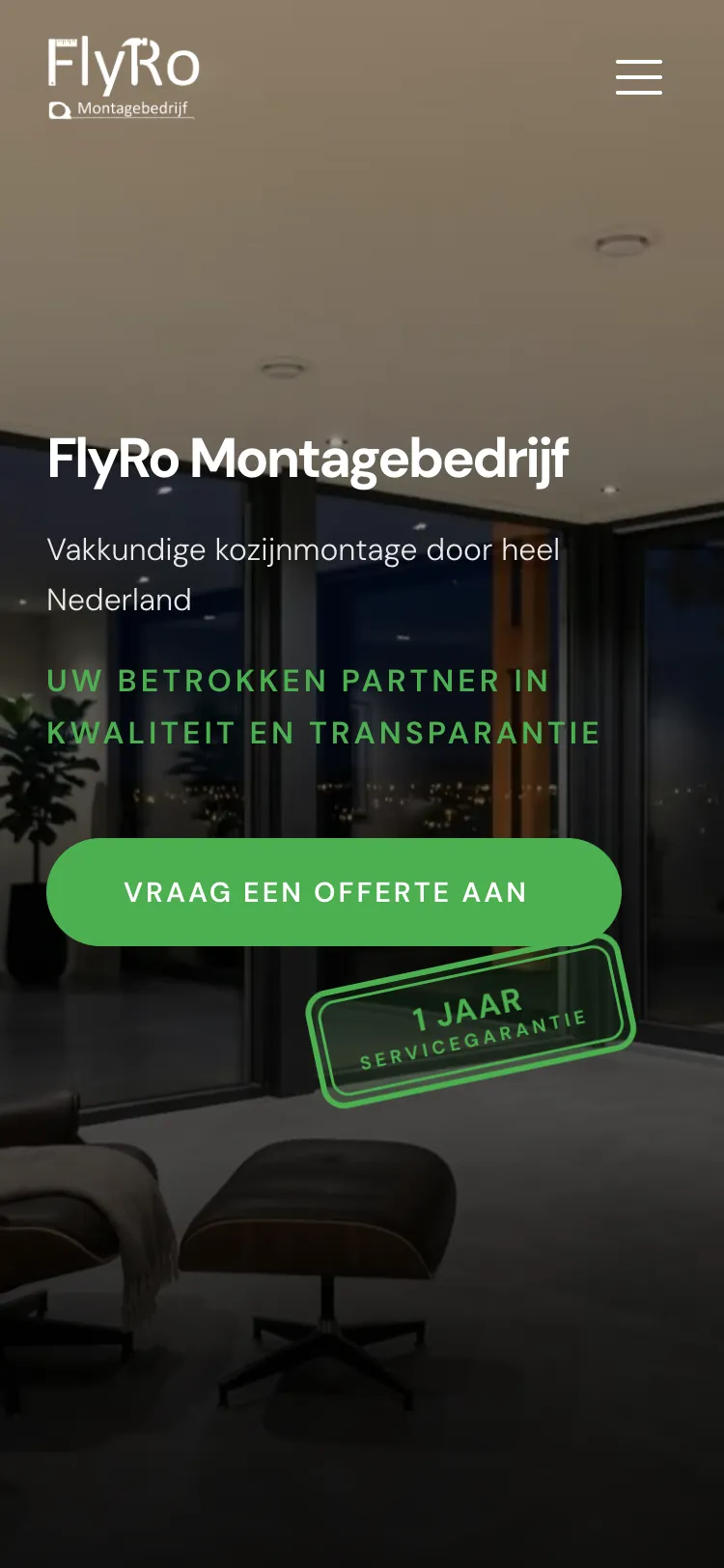 De nieuwe website van FlyRo Montagebedrijf, mobiele weergave