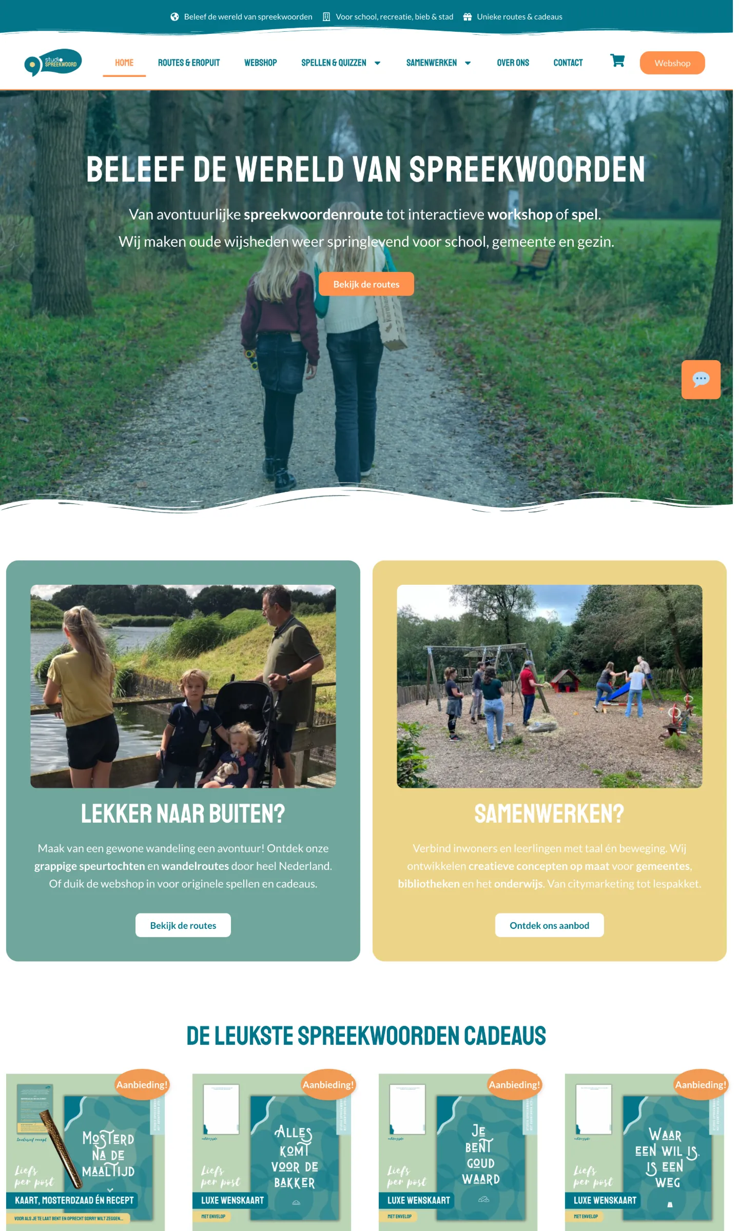 De oude site van Studio Spreekwoord, gebouwd met een paginabouwer.
