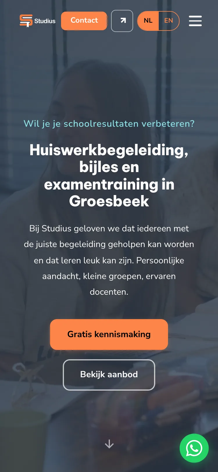 De nieuwe website van Studius, mobiele weergave